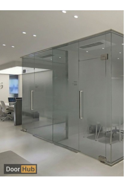 Grey Sandblasted Glass Pivot Door 10mm UAE for Confidential Meeting Rooms
